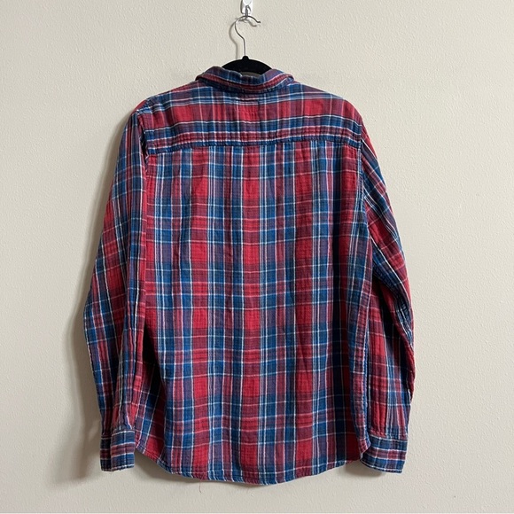 Marine Layer Button Down Flannel Shirt Red Blue Plaid Large - Picture 2 of 2